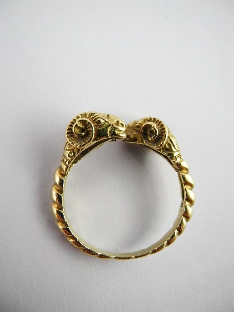 Antique Style Yellow Gold Ram Head Ring