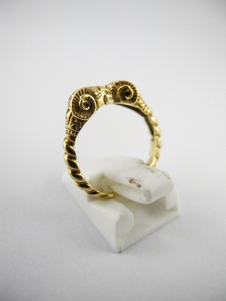 Antique Style Yellow Gold Ram Head Ring