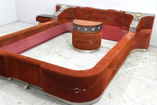 Kopfteil Aus Nubuk Und Leder Integriertes Radio Mit Kopfteil 1970er Jahre