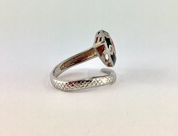 Bague Serpent Rubis Poire, Email Noir et Diamants sur Or Blanc