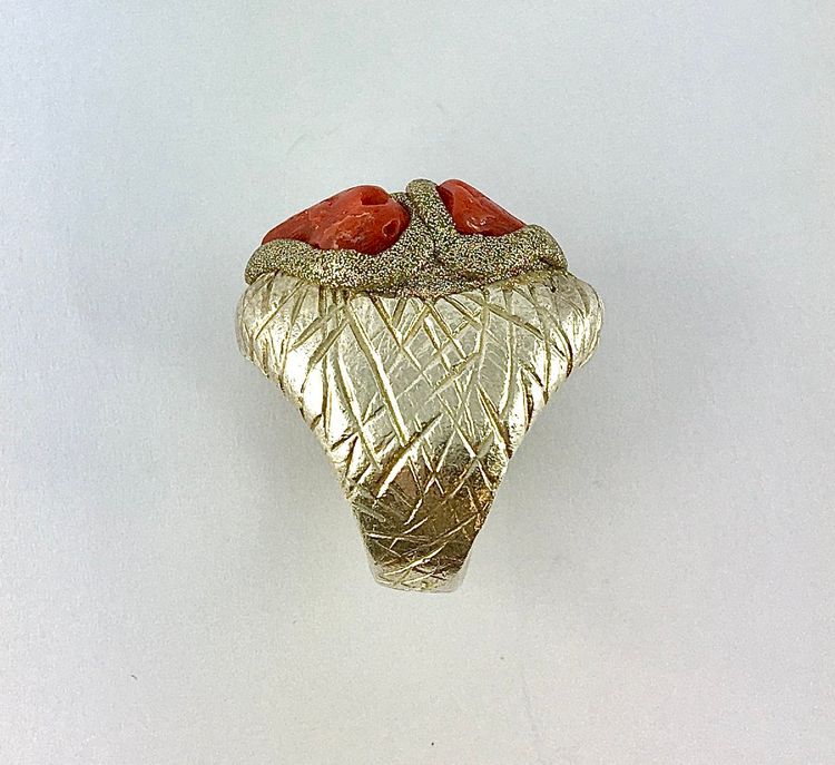 Bague Boule Estrosia Corail Perle et Résine sur Argent