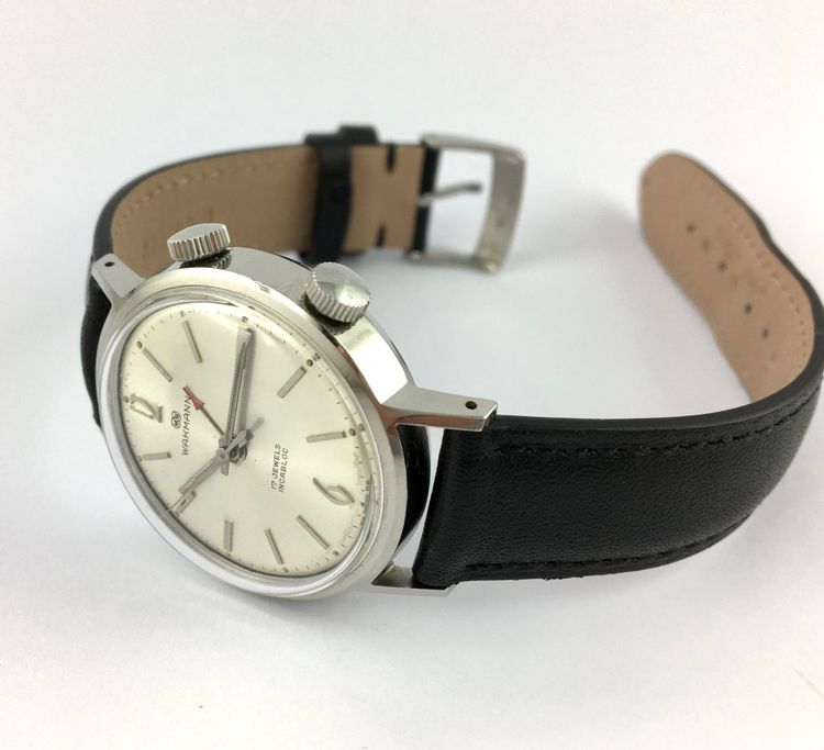 Uhr Wakmann Mechanisch Klingel Wecker 50er Jahre Stahl Auf Leder