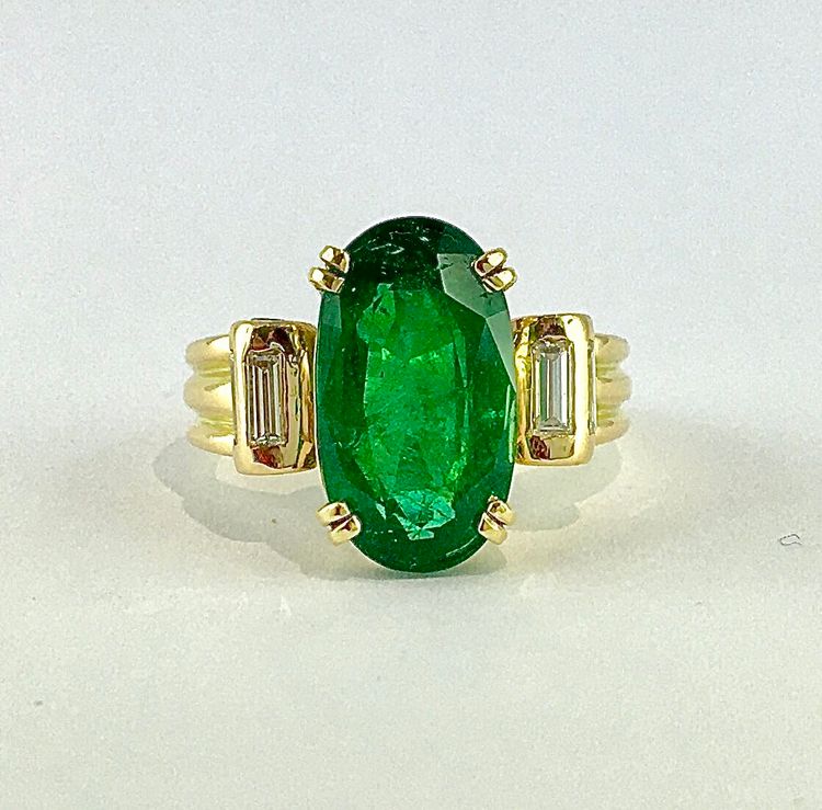 Bague Émeraude de Zambie Certifiée et Diamants Sur Or Jaune