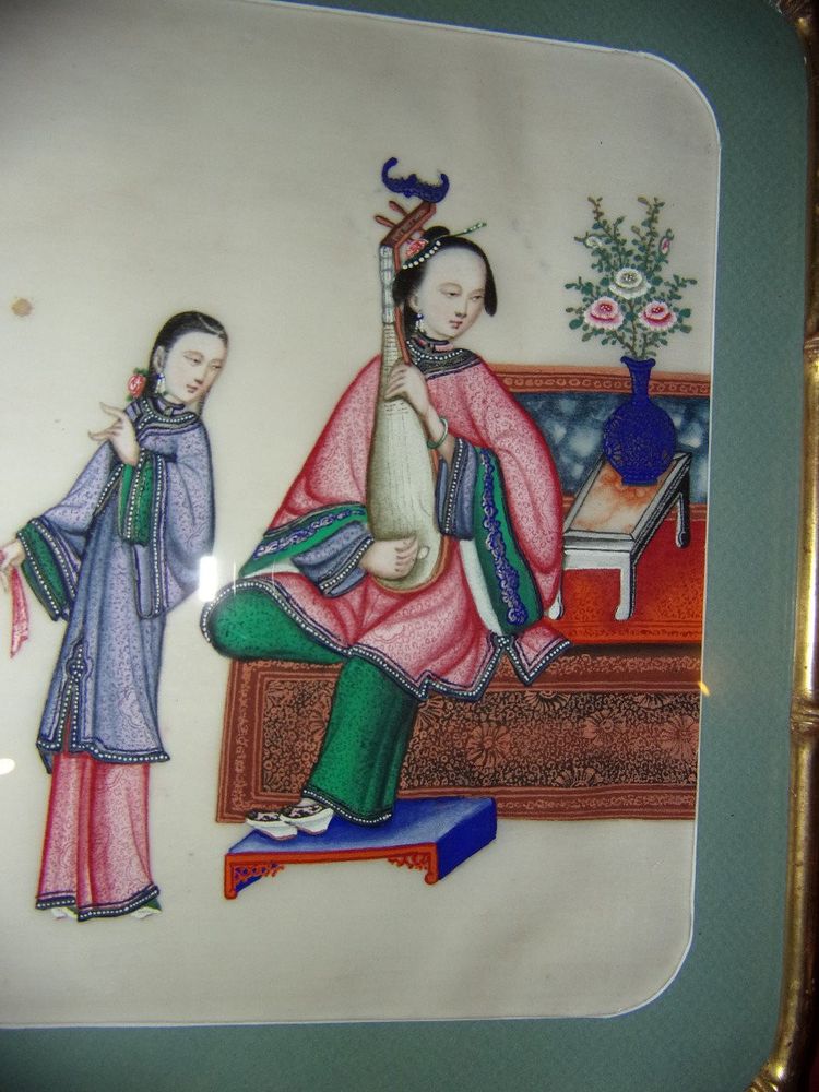 Junge Frau, die Pipa spielt, Zeichnung auf Reispapier, 19. Jahrhundert.