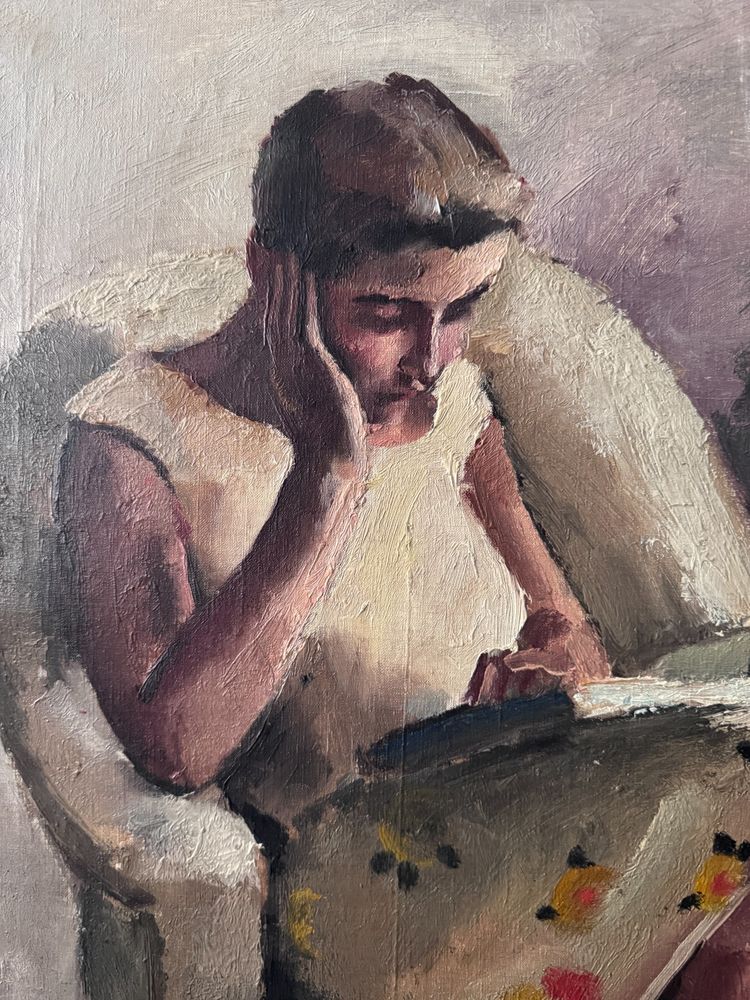 Maurice ASSELIN - Giovane donna che legge - Olio su tela