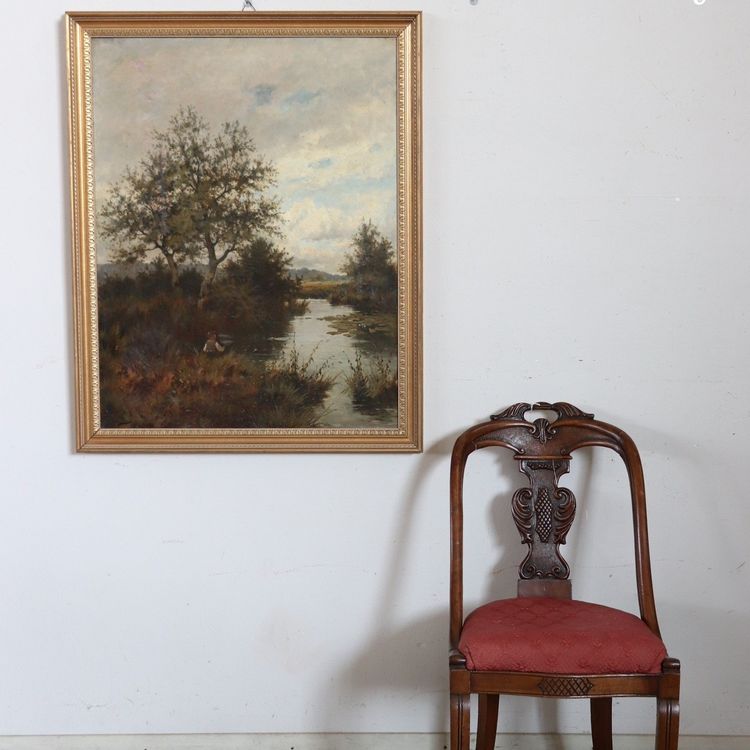 Peinture à l'huile sur toile, paysage fluvial, signée J. Paulman, fin du XIXe siècle
