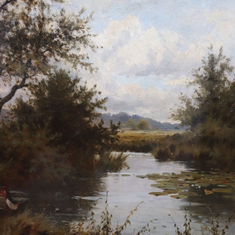 Peinture à l'huile sur toile, paysage fluvial, signée J. Paulman, fin du XIXe siècle