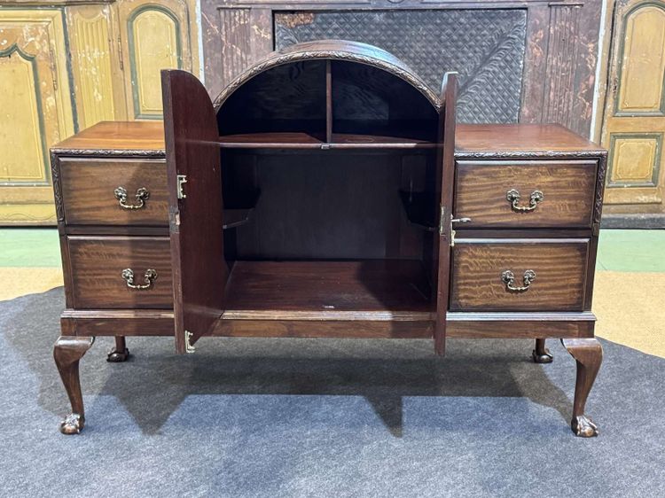 Credenza da bar inglese degli anni '30 in noce e mogano