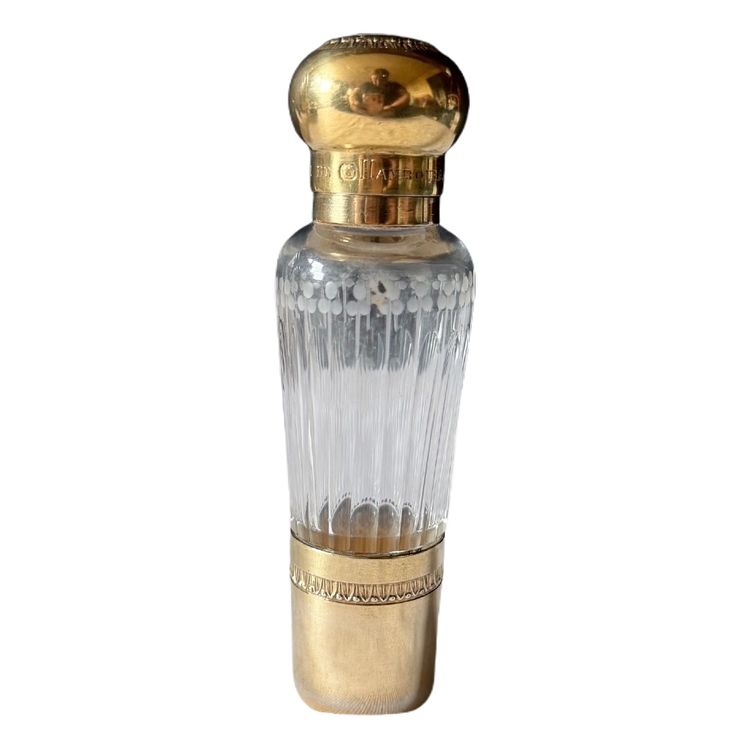Melissenflasche aus geschliffenem Kristall und Vermeil - Souvenir aus Hamburg - Januar 1899