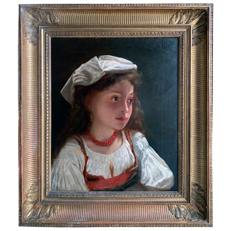 Porträt junges Mädchen signiert H Viger (1819/1879) Öl auf alter Leinwand gerahmt