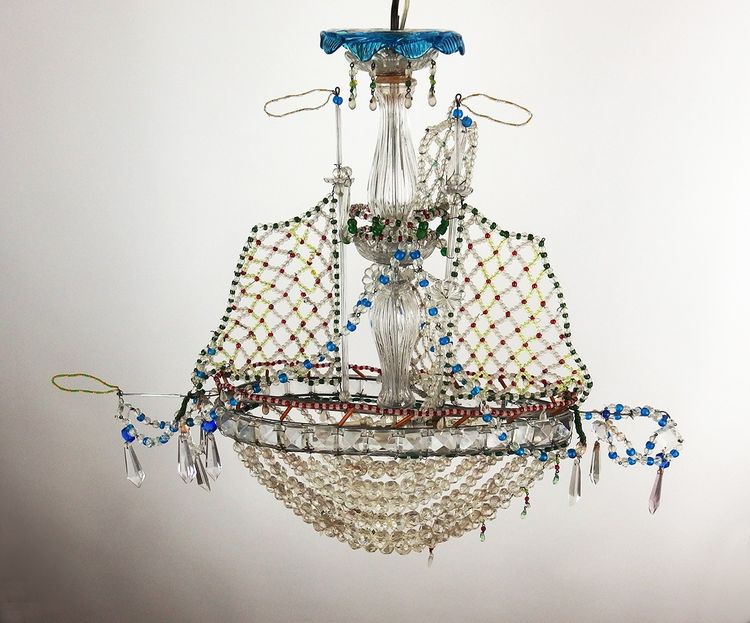 Glass bead boat chandelier