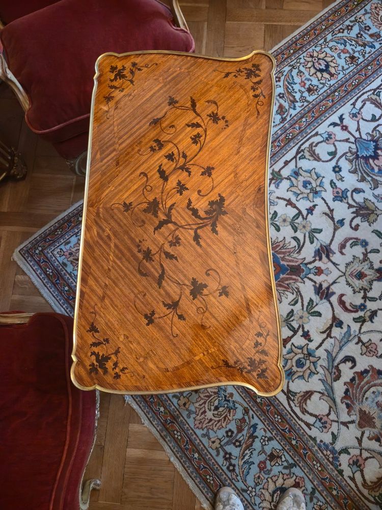 End wood marquetry games table in the BVRB style, by Krieger,