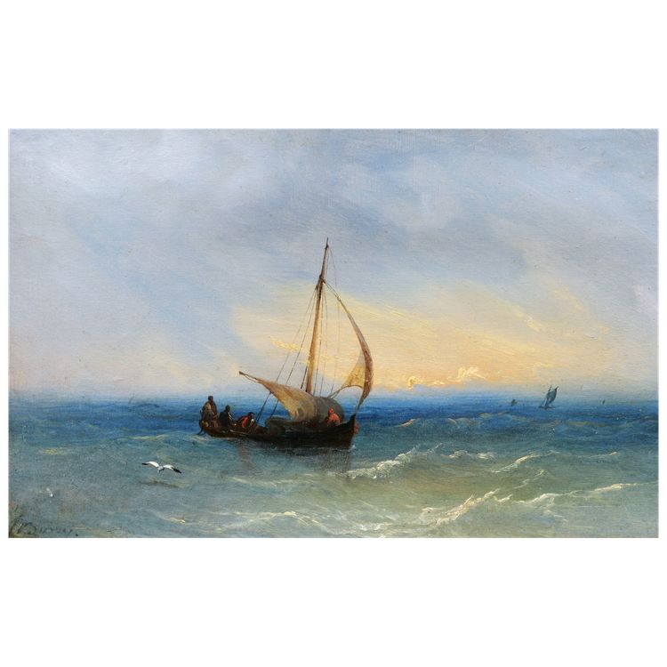 François Pierre BARRY, Barque en mer Méditerranée, tableau de marine au bateau