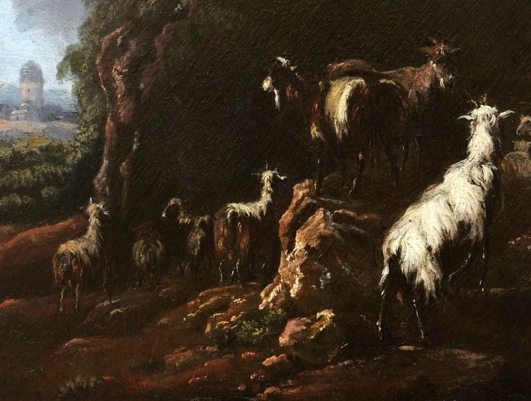 Attribué à Philipp Peter ROOS, dit ROSA di TIVOLI, Chèvres dans un paysage, tableau