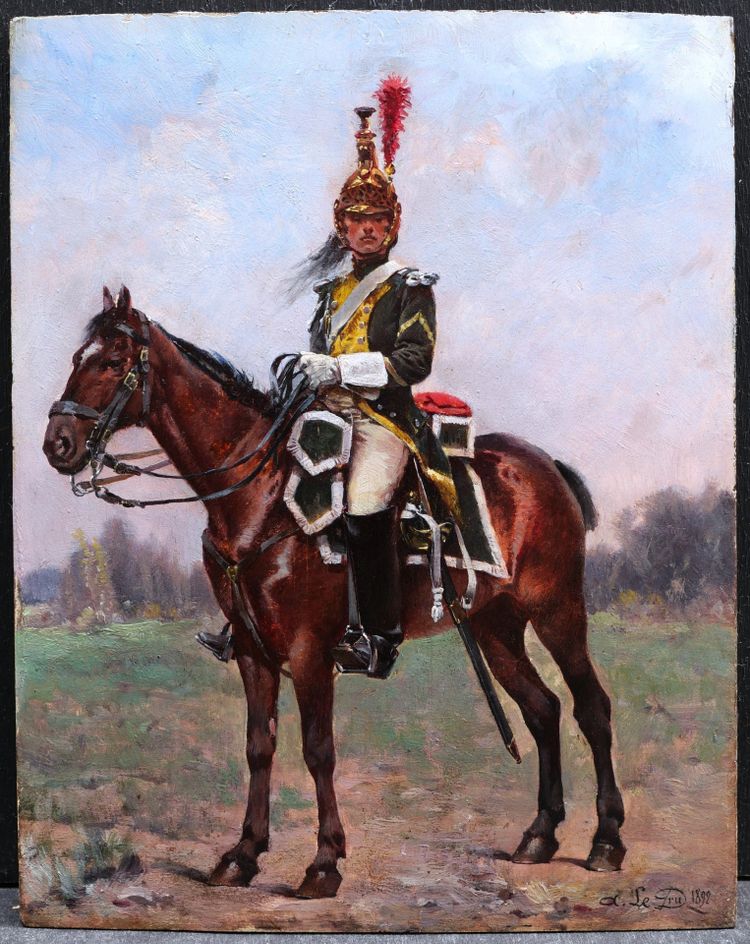 Albert-Ferdinand LE DRU, Dragon de la Garde Impériale de Napoléon à cheval, tableau militaria