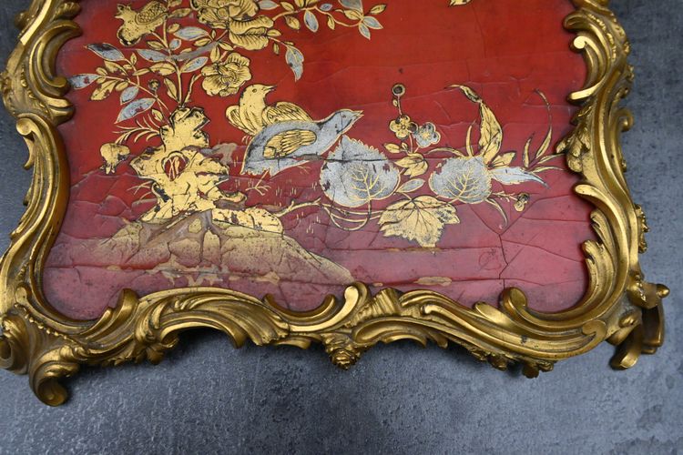 Elegante calamaio in bronzo e lacca cinese in stile Luigi XV.