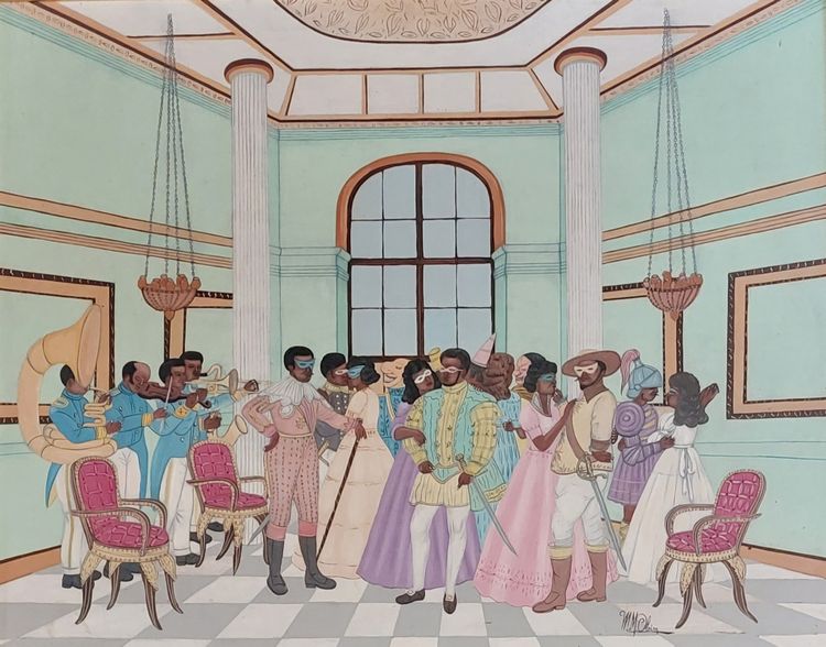 Michel M. Obin (1949 - ..) - Reception - oil on panel - Haiti -