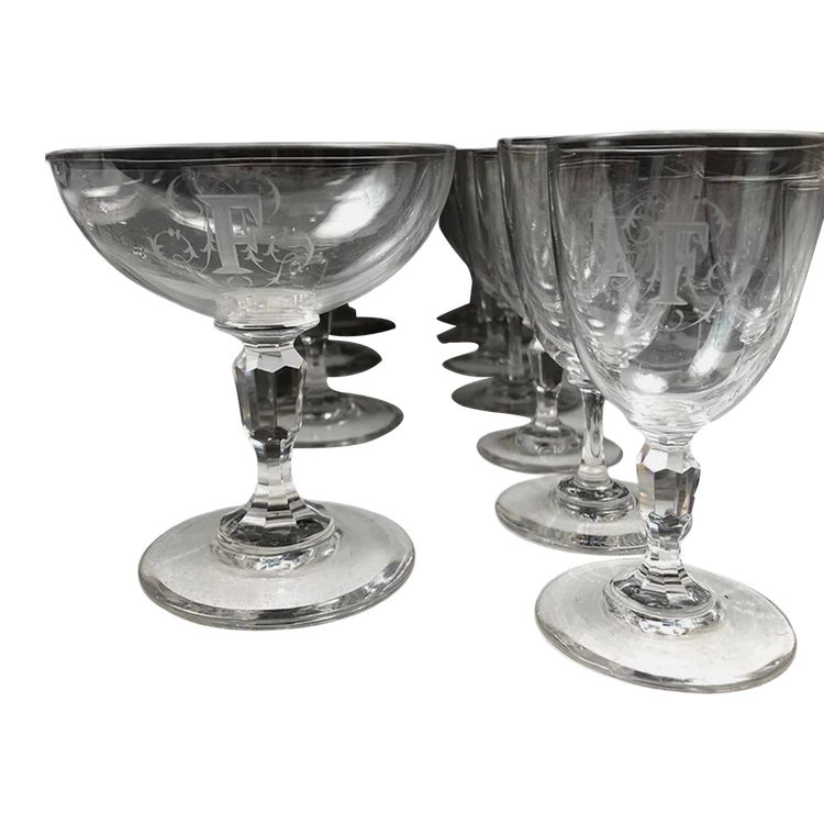 Part of a crystal glassware service, numbered "F" or "D" (40 pieces)