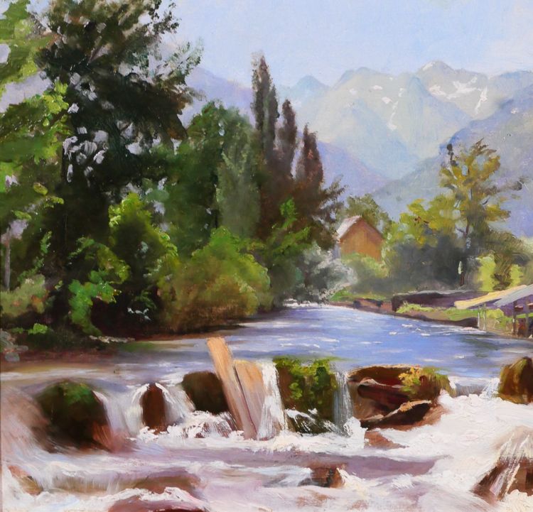 Léon MAYET 1858-1939 Luchon, paysage à la Pique, tableau, vers 1900 Pyrénées montagne