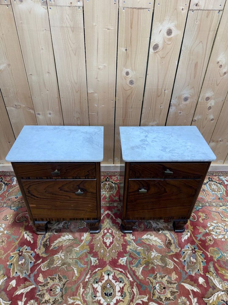 Coppia di comodini Art Déco – Palissandro, Marmo di Carrara e Ottone – Anni '30