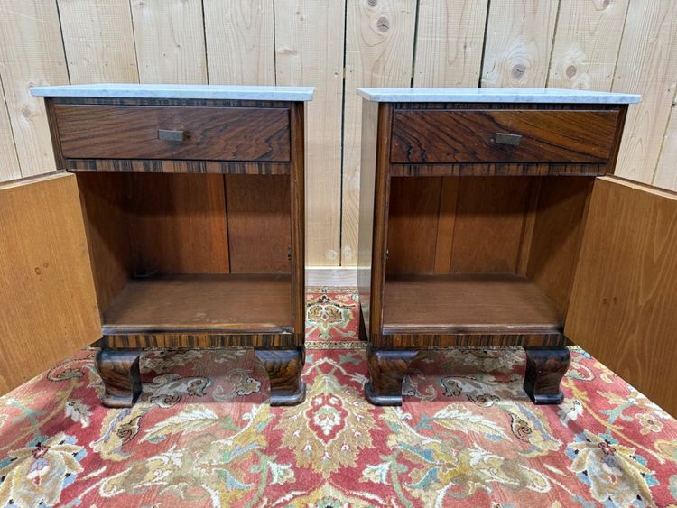 Coppia di comodini Art Déco – Palissandro, Marmo di Carrara e Ottone – Anni '30