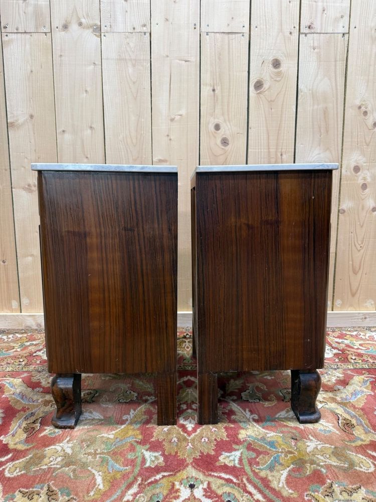Coppia di comodini Art Déco – Palissandro, Marmo di Carrara e Ottone – Anni '30