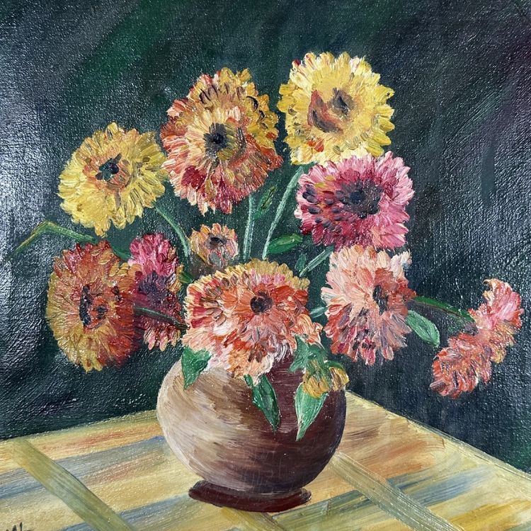 Huile sur toile nature morte bouquet de fleurs XXe par L. Dupal