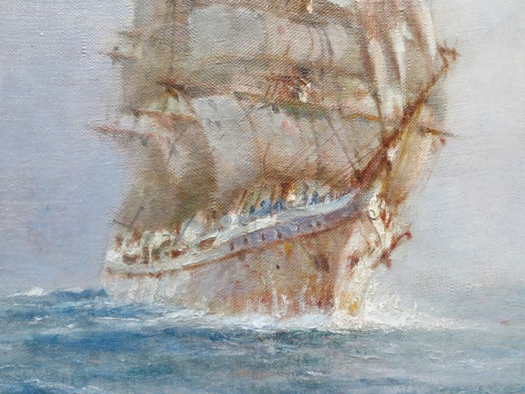 Pierre Forest, three-masted ship sailing.