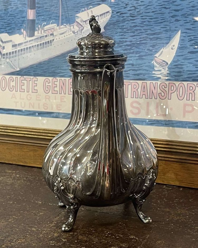Louis XV style silver-plated metal teapot