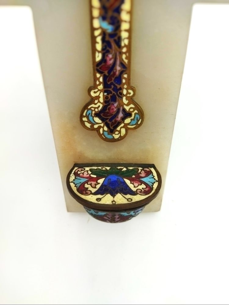 CRUCIFIX Holy Water Font in Polychrome Cloisonné Enamel on Onyx and Brass, 19th Century Collection