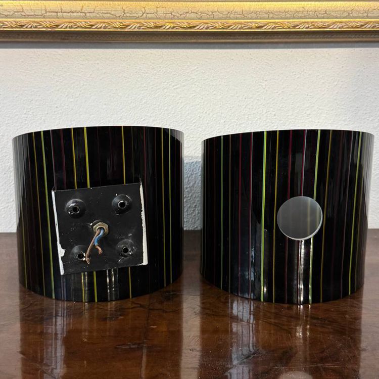 Coppia di applique in vetro di Murano nero con decori policromi