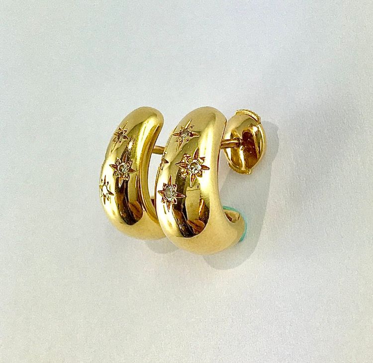 Boucles d'Oreilles Demi-Créoles Gouttes Constellations Diamants sur Or Jaune