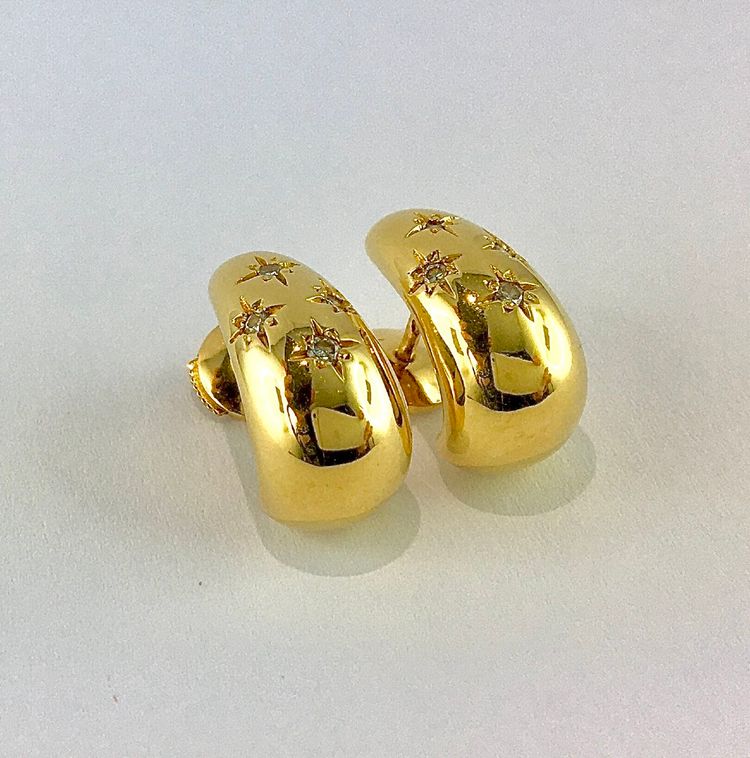 Boucles d'Oreilles Demi-Créoles Gouttes Constellations Diamants sur Or Jaune