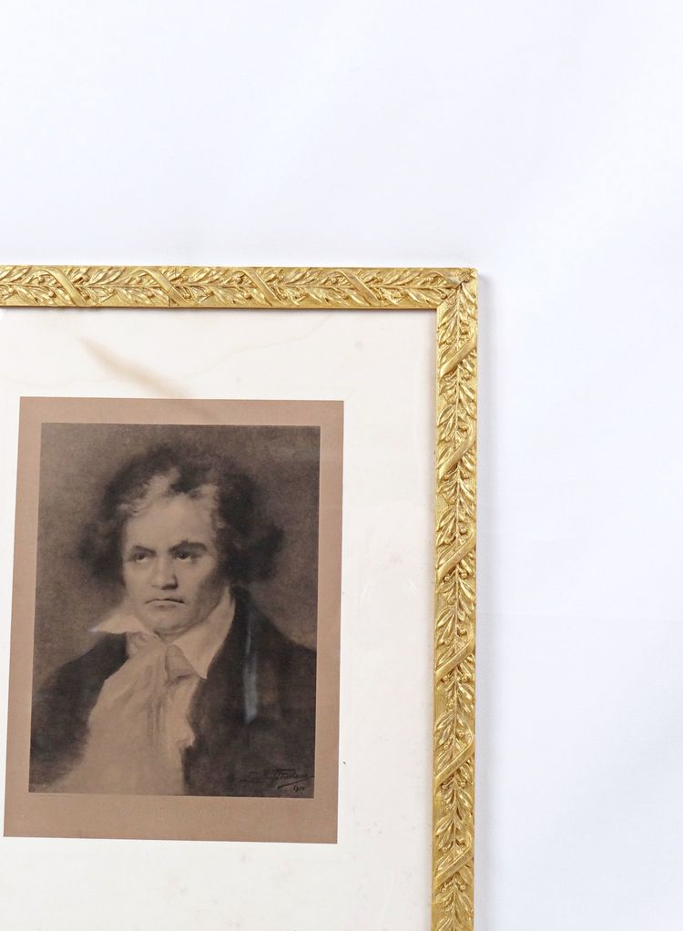 Engraving of Beethoven, proof number 125, signed Léa Wahl Fontaine, early 20th century, 1910