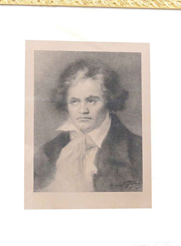 Engraving of Beethoven, proof number 125, signed Léa Wahl Fontaine, early 20th century, 1910