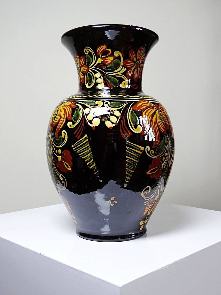 Grande vaso vintage in ceramica smaltata a mano ungherese MHV, risalente agli anni '60-'70.