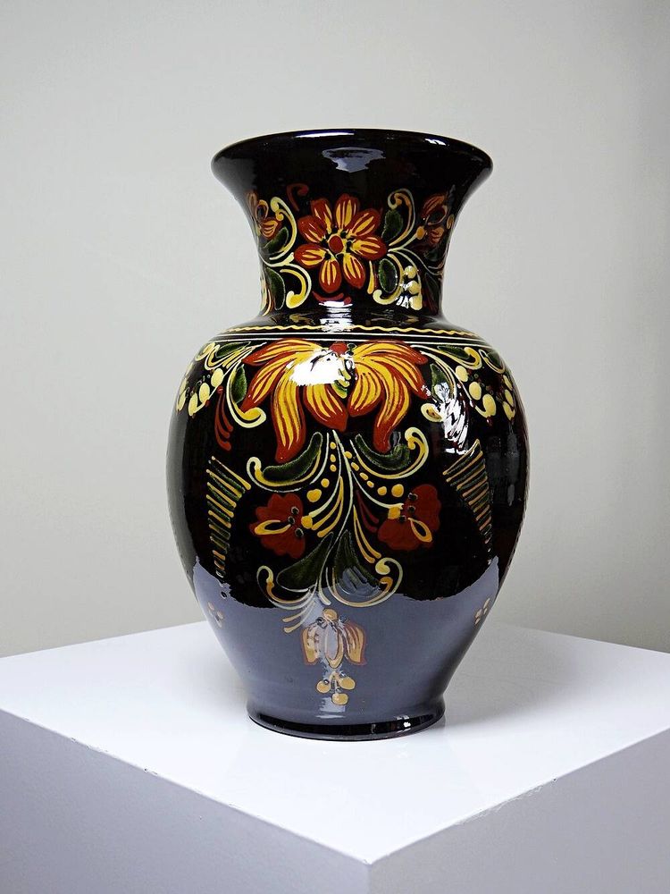 Grande vaso vintage in ceramica smaltata a mano ungherese MHV, risalente agli anni '60-'70.