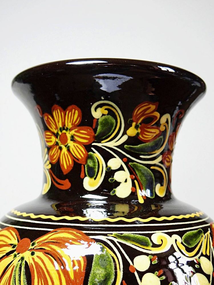 Grande vaso vintage in ceramica smaltata a mano ungherese MHV, risalente agli anni '60-'70.