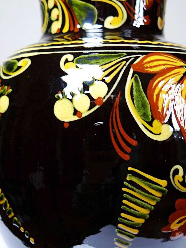 Grande vaso vintage in ceramica smaltata a mano ungherese MHV, risalente agli anni '60-'70.