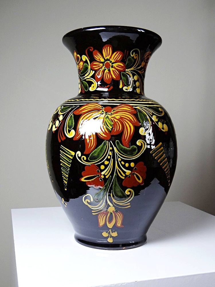 Grande vaso vintage in ceramica smaltata a mano ungherese MHV, risalente agli anni '60-'70.