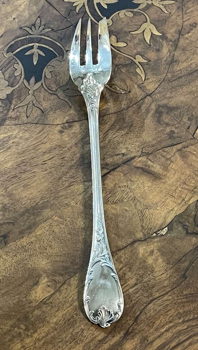 Fourchette à gâteau de service  en métal argenté Christofle modèle Marly