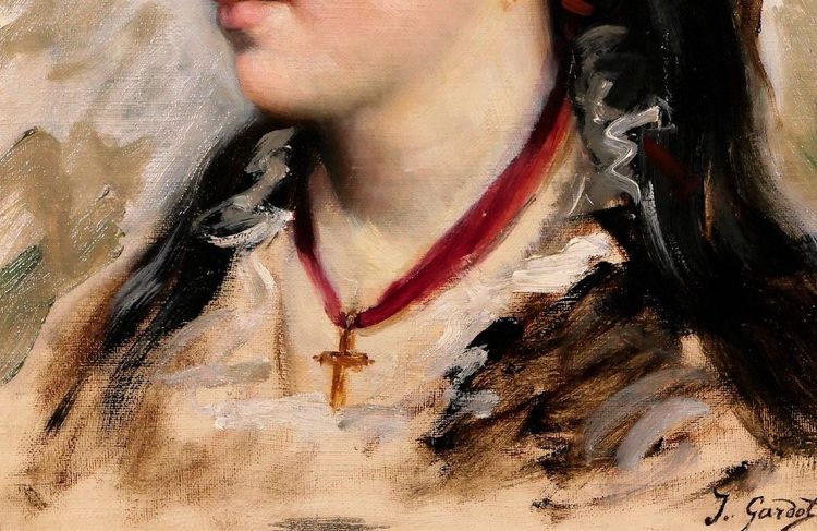 Jules GARDOT 1828-1891 Portrait d'une jeune femme italienne, tableau, Italie, vers 1870