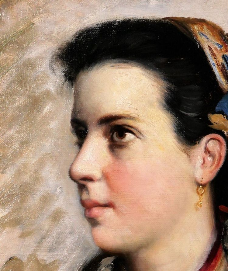 Jules GARDOT 1828-1891 Portrait d'une jeune femme italienne, tableau, Italie, vers 1870