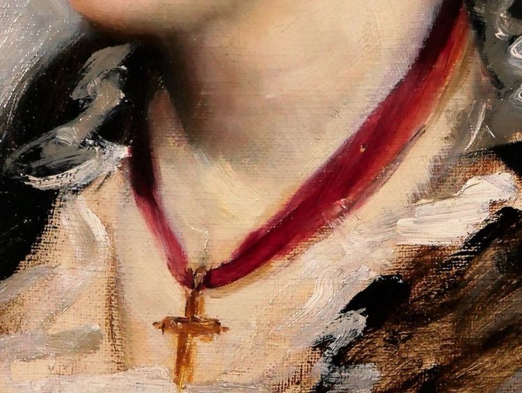 Jules GARDOT 1828-1891 Portrait d'une jeune femme italienne, tableau, Italie, vers 1870