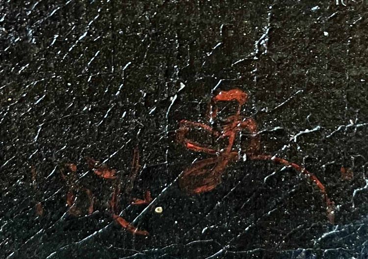 Dipinto ad olio su tela, circa 1874, Composizione floreale su trabeazione, firmato e incorniciato.