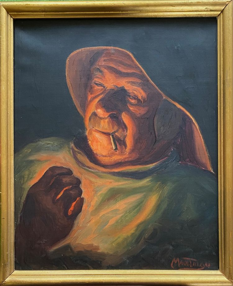 Louis Montaigu. Ritratto di un marinaio di Berck che accende una sigaretta. Olio su tela, XX secolo.