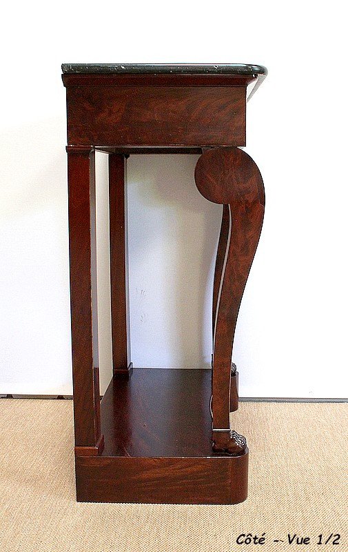 Consolle Piccola in Radica Impiallacciata di Mogano proveniente da Cuba, Epoca Restauro - Inizio XIX Secolo