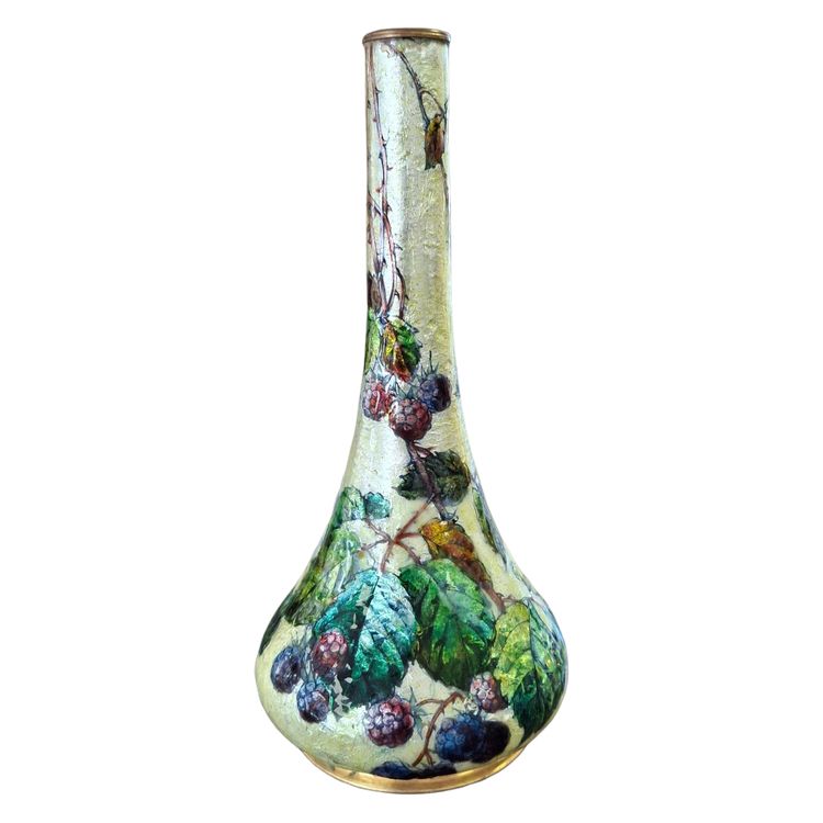 Jules Sarlandie (1874-1936) Smalti di Limoges, vaso con alberi di gelso