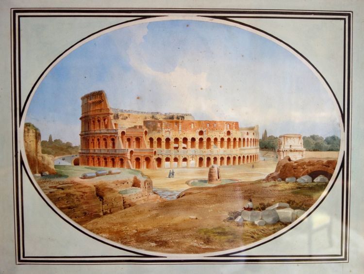 Victor-Jean Nicolle: Veduta del Colosseo a Roma - acquerello, fine XVIII secolo