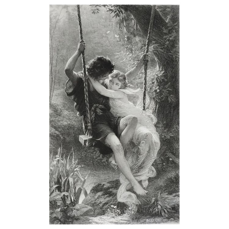 Large engraving "Spring" by Varin after Cot, 19th century